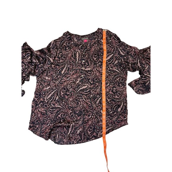 Vince Camuto Womens Size Large Purple Paisley Ruffled Bell Sleeve Popover Blouse - Picture 6 of 13